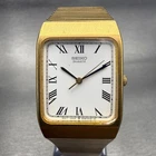 Seiko Tank Watch Men 26mm White Dial Gold Tone Rectangle 5Y95-5009 New Battery