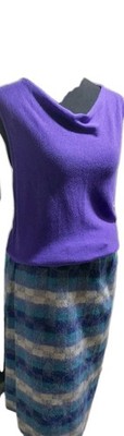 Best's Apparel Vintage Purple Top & Striped Blue Gray Skirt Suit Set