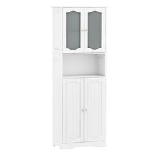 64.5" Tall Bathroom Cabinet with Tempered Glass Doors Adjustable Shelves