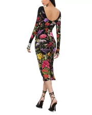 New, Alice + Olivia Delora Scoop Neck Midi Dress in Black SZ 4 #LD0273