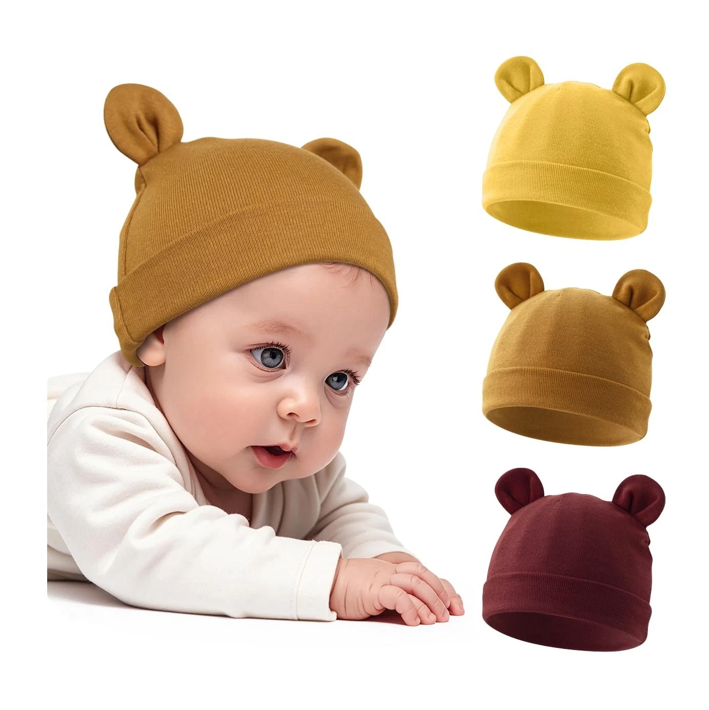 Cotton Newborn Hats Unisex Bear Ears Baby Beanie Cap for Infant Toddler - Cute