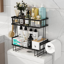 Godboat 2-Tier over Toilet Storage Shelf, Wall-Mount with 2 Hook/Paper Rack Ba