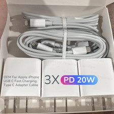 3X Lot For iPhone 17 16 15 14 13 12 PD 20W Type C Cable USB C Fast Charger Block