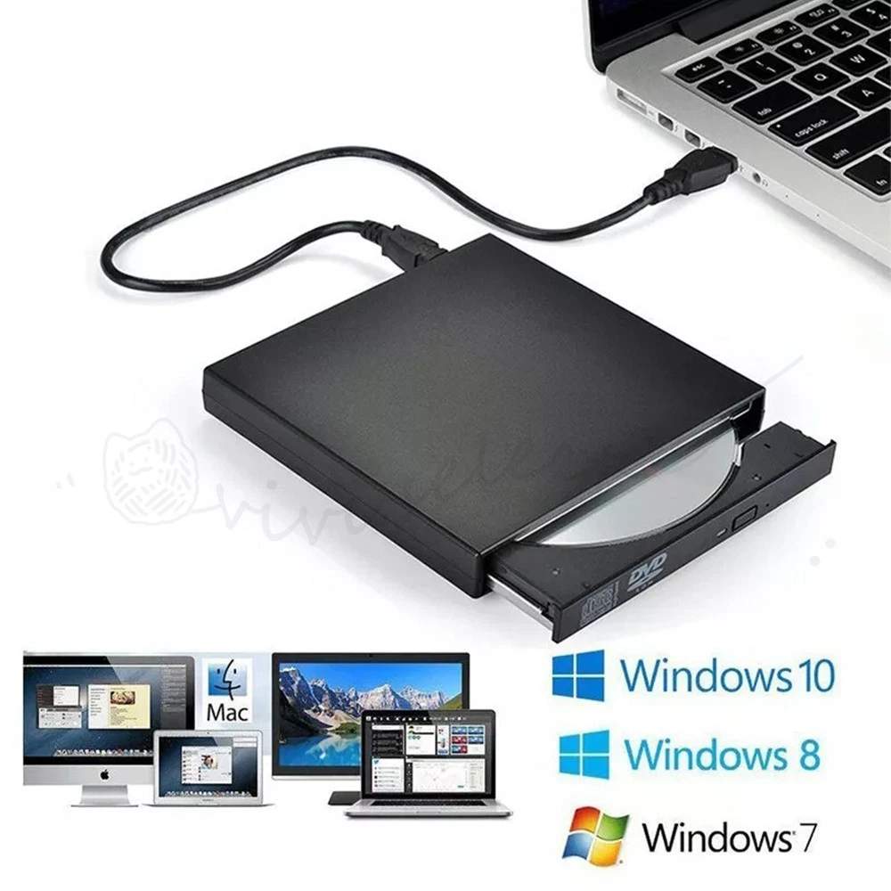 USB External CD DVD ROM Writer Burner Player Drive PC Laptop for Windows Mac