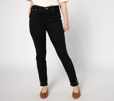 Denim  Co. Easy Stretch Slim Leg Jeans With Button Detail Black 12 New