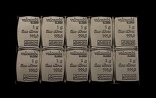 (Lot of 10) Valcambi Suisse .999 Fine Silver 1 Gram  Bars - (2 x 5 Unbroken)