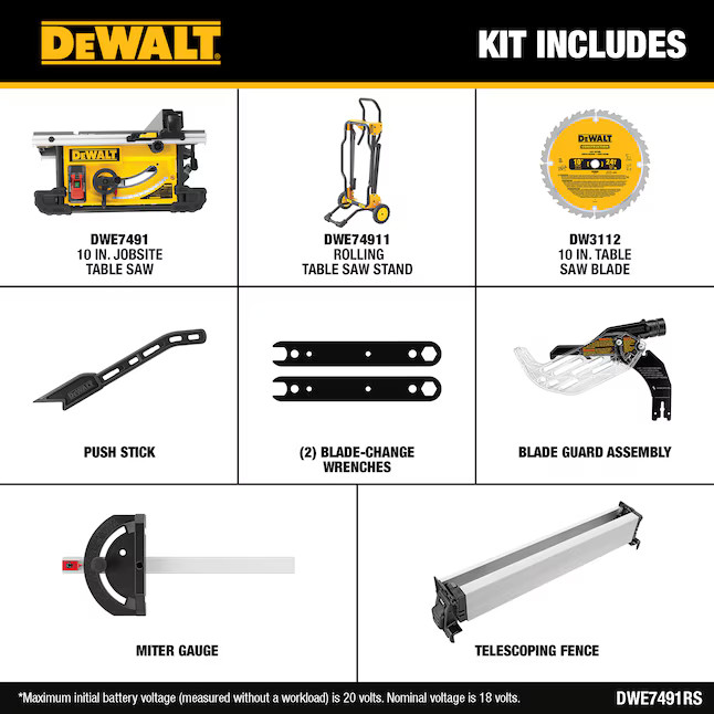 DEWALT DWE7491RS 10-in 15 -Amp Portable Jobsite Table Saw with Foldable Stand