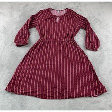 Old Navy Womens Burgundy Striped Long Sleeve Keyhole Fit & Flare Dress Medium