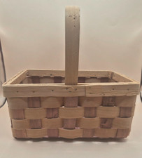 Cesta de madera tejida vintage rectangular de dos tonos con mango de cesta de recolección de férula