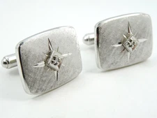 STRIKING SIGNED JML SPACE AGE 60s STERLING SILVER CUFFLINKS with DIAMOND