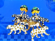 FABULOUS LUNCH AT THE RITZ ENAMEL SAFARI JUNGLE BIG CAT DANGLE PIERCED EARRINGS