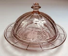 Vintage Hazel Atlas Jeanette Glass Pink Depression Glass Covered Butter Dish