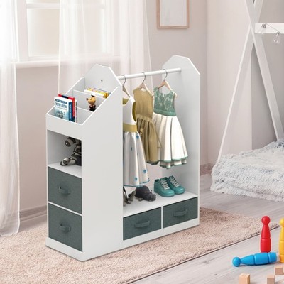 Kids Costume Organizer RackOpen Hanging Armoire Closet  Kids Armoire with Mirror