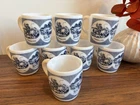 Currier & Ives "A Good Day's Sport" Vintage Milk Glass Coffee Cups Set of 8