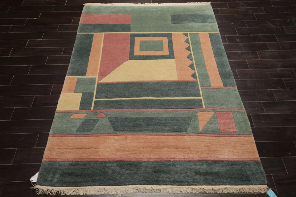 5'10''x8'4'' Hand Knotted New Zealand Wool Teal Tibetan Modern Plush Pile Rug - Image 2 of 4