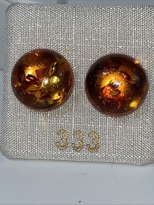 333 GG Bernstein Ohrstecker,rund,Cabochon, D-1.4xT-0.7cm,ungetragen