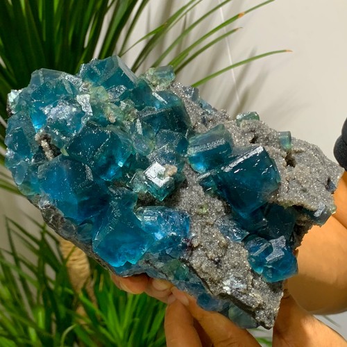 Raro campione di cristallo minerale fluorite cubica blu trasparente 6,59 libbre / Cina - Foto 20 di 20