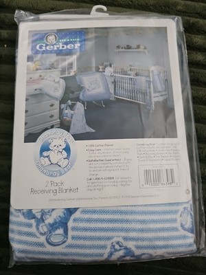 Gerber - Chambray Bear - 2pc Receiving Blankets - Vintage Rare Nib