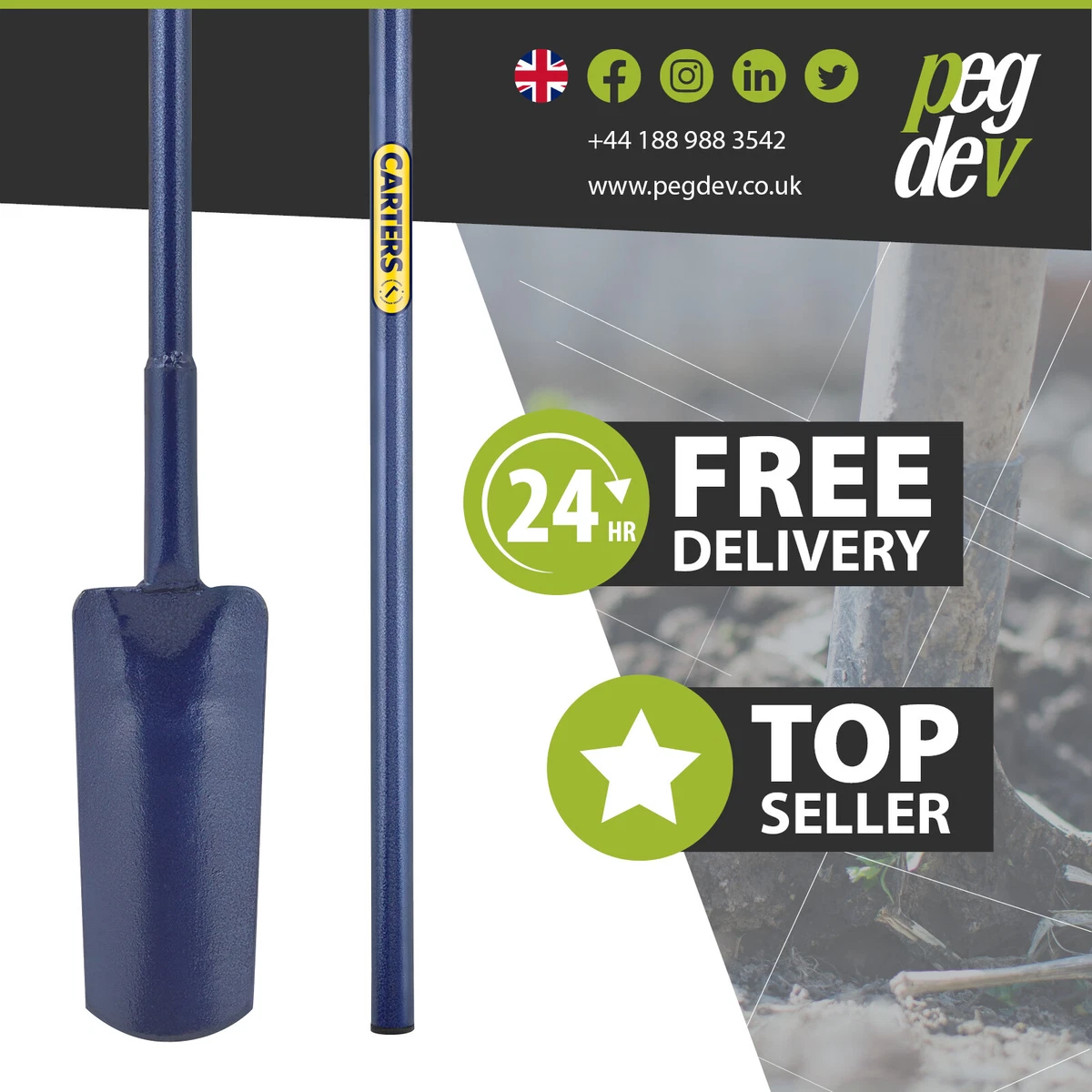 CARTERS RABBITING FENCING GRAFT SPADE All Steel 54 Post Hole Digger Shovel