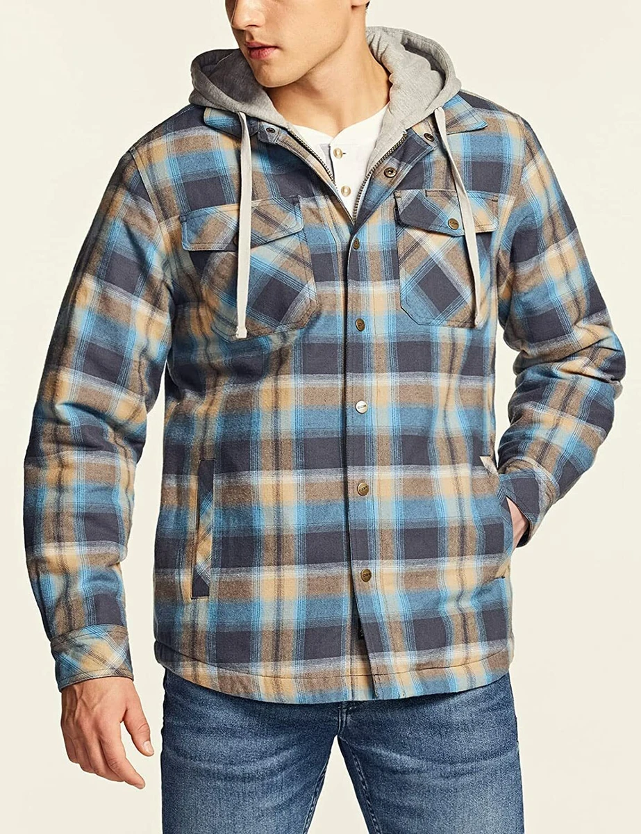 Men's quilted hot sale flannel hooded shirts