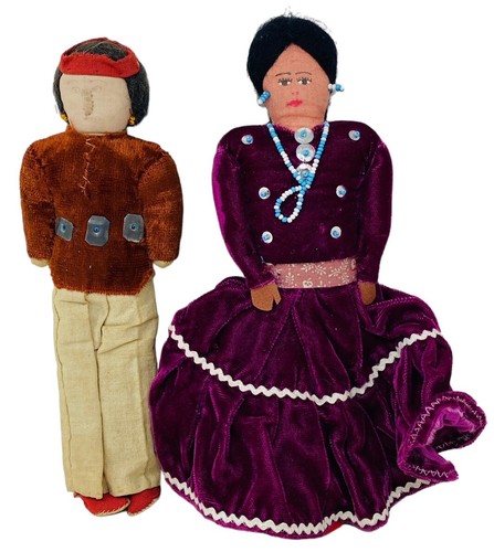 NAVAJO AMERIKANISCHE INDIANER STOFFPUPPEN, PAAR 9 ZOLL, HANDGEFERTIGT, AMERIKANISCHER SÜDWESTEN - Bild 1 von 8