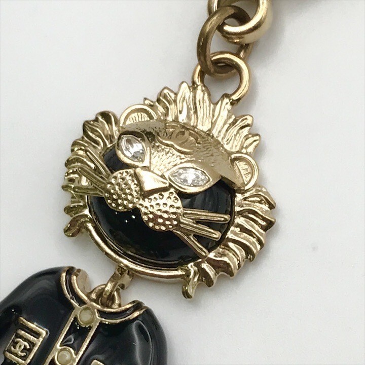 Chanel Coco mark Matelassé Lion motif charm key ring with