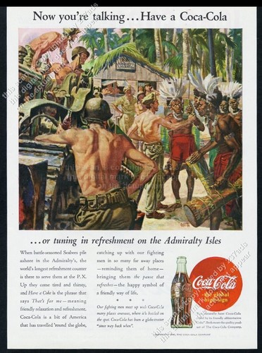 1945 Coca-Cola Marina de los Estados Unidos Seabees Islas del Almirantazgo arte Coca Cola anuncio impreso de colección