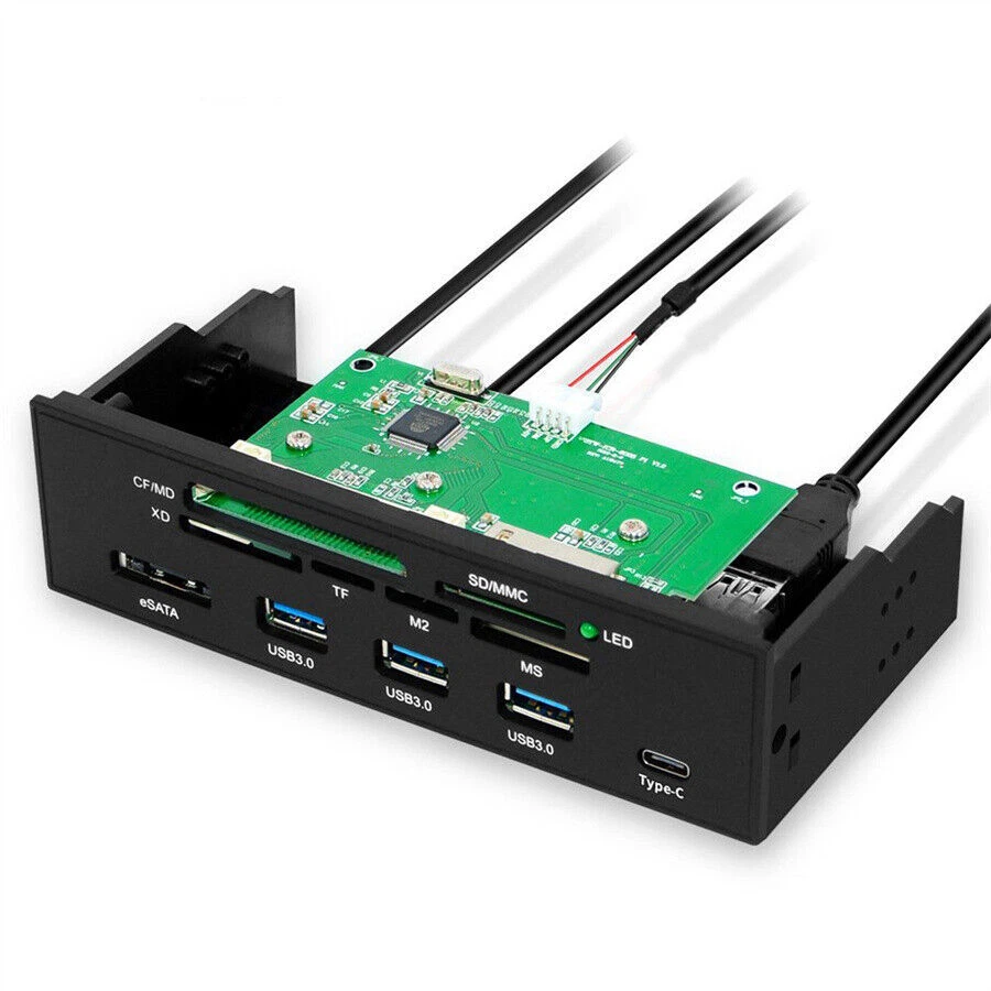 5.25" PC Computer Front Panel USB 3.0 Hub USB 3.1 Type-C eSATA Port Card Reader - Image 4 of 4
