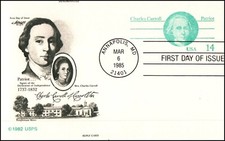 USA Post Card - 1985 - Charles Carroll $0.14 Reply Card, Scott # UX106 Artmaster