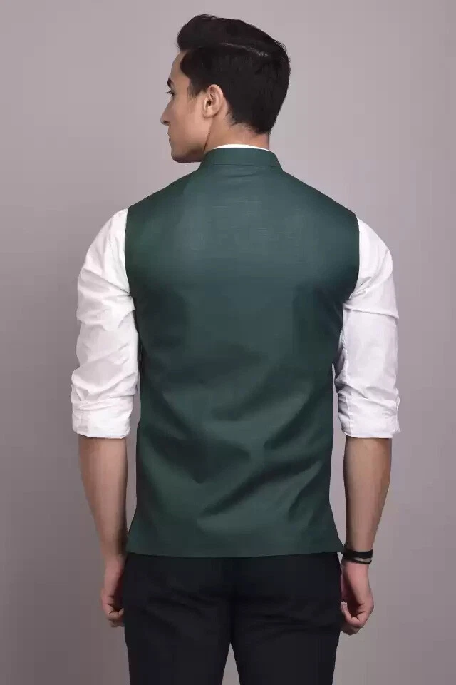 Mens Green Single Breasted Formal Wedding Smart Casual Waistcoat Vest - Image 2 of 3