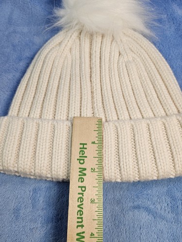 J Crew Beanie Ribbed Pom-Pom Poly Wool Blend Knit Winter Hat IVORY NEW - Picture 10 of 11