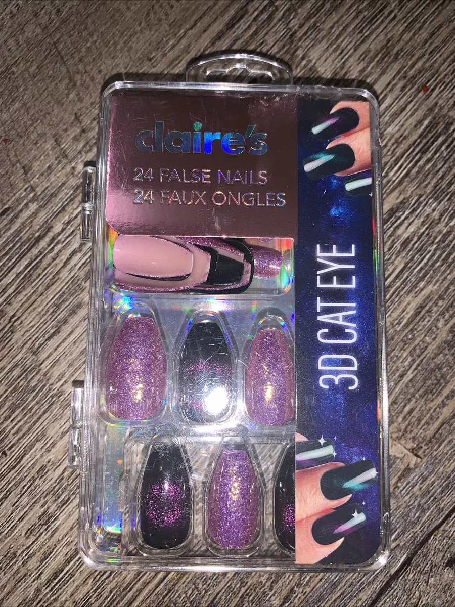 New Claire's 24 False Nails Flowers with Nail Glue