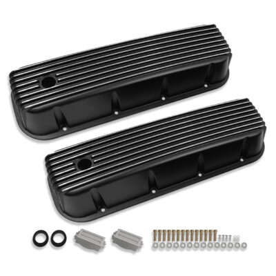 For Chevy BBC 396 454 502 1965-1995 Retro Tall Finned Aluminum Valve Covers BK
