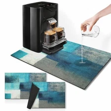 Coffee Mat For Countertops Teal White Grey Abstract Modern Dish Drying Mat 2 Pcs