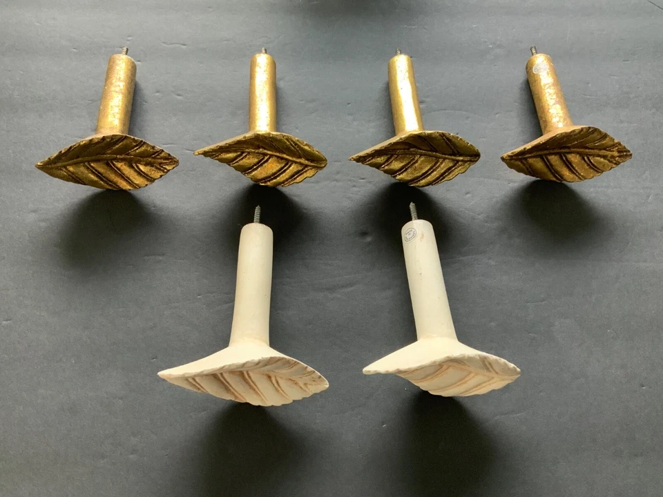 Set of Antique Painted Bin Dresser Drawer Pulls lot of 6 (4 gold 2 white) - Image 2 of 4