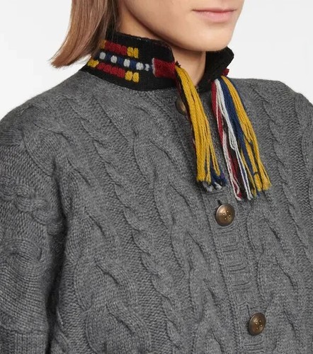 Etro Womens Sz 46 Cable Knit Gray Wool/Cashmere Cardigan Sweater EUC