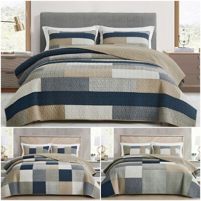Chezmoi Collection Plaid Patchwork Stone Washed Cotton Quilt Bedspread Set
