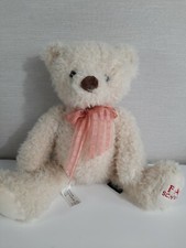 FAO Schwarz Teddy Bear Plush 13" Cream Stuffed Animal Logo Pink Bow Fluffy Soft