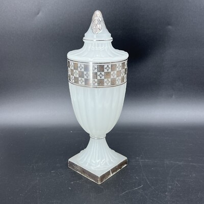 Beaumont Ferlux Sterling White Opaline Art Deco Glass Urn 1920 s 1930 s