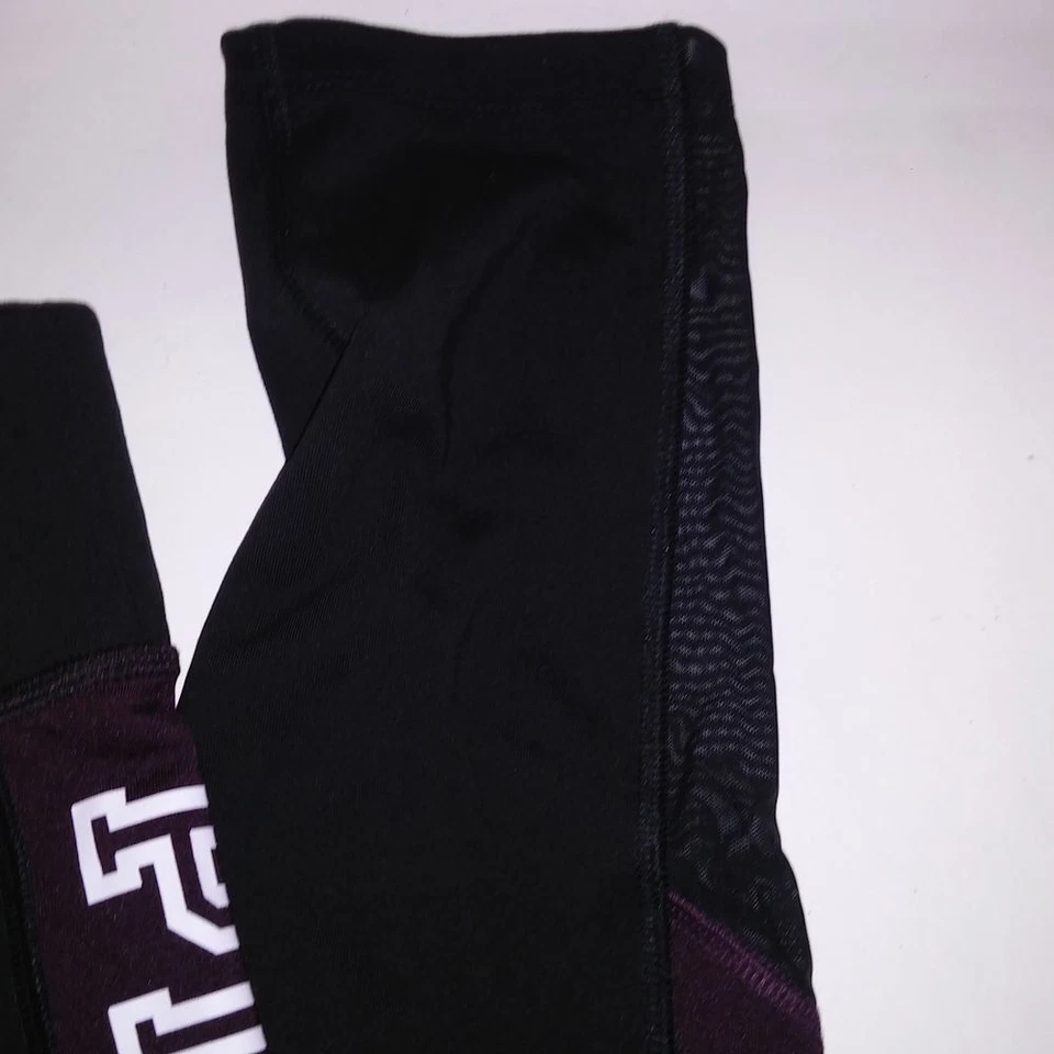 Victoria Secret PINK Leggings Ultimate Large Black Burgundy Logo Trim Inseam 27" - Image 4 of 4