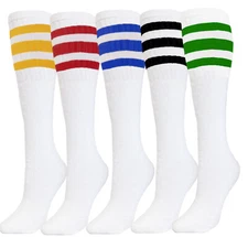 5 PK TUBE SOCKS COTTON ASSORTED COLOR STRIPES 22 INCH SPORTS SOCKS OLD SCHOOL