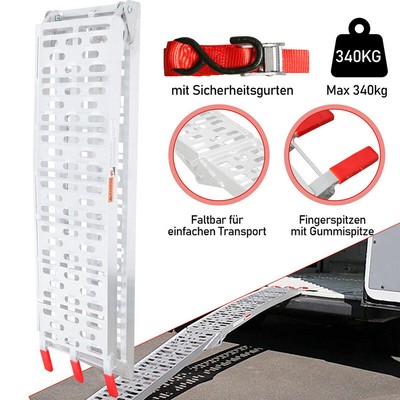 Auffahrrampe max. 340kg Verladerampe Klappbar Heavy Duty Alu Auffahrschiene Quad