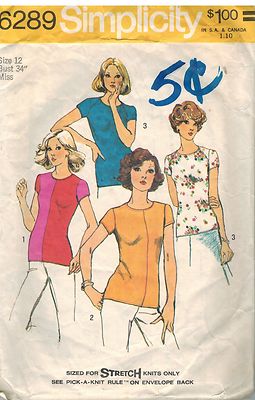 6289 Vintage Simplicity Sewing Pattern Misses Pullover Tops Zigzag Stitching OOP