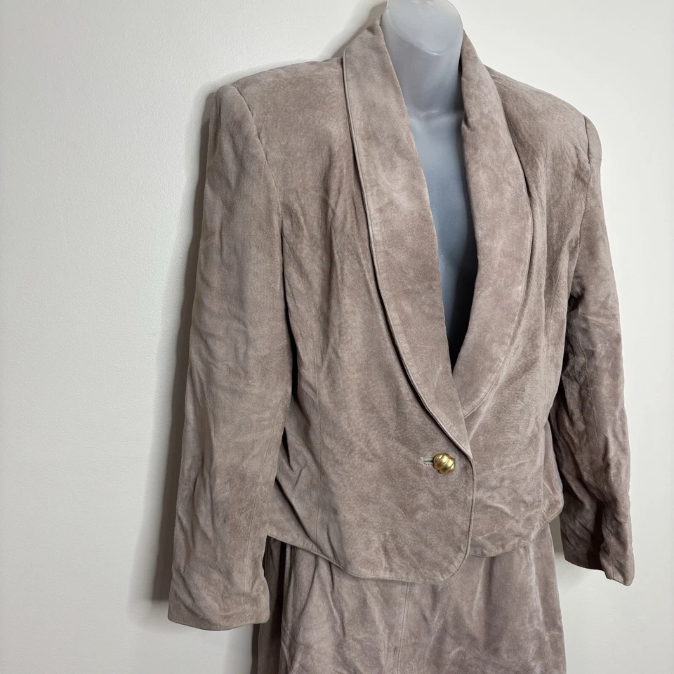 Lord & Taylor 100% Silky Pig Suede Brown Set Skirt Blazer size 10 / 12 vintage  - Изображение 3 из 4