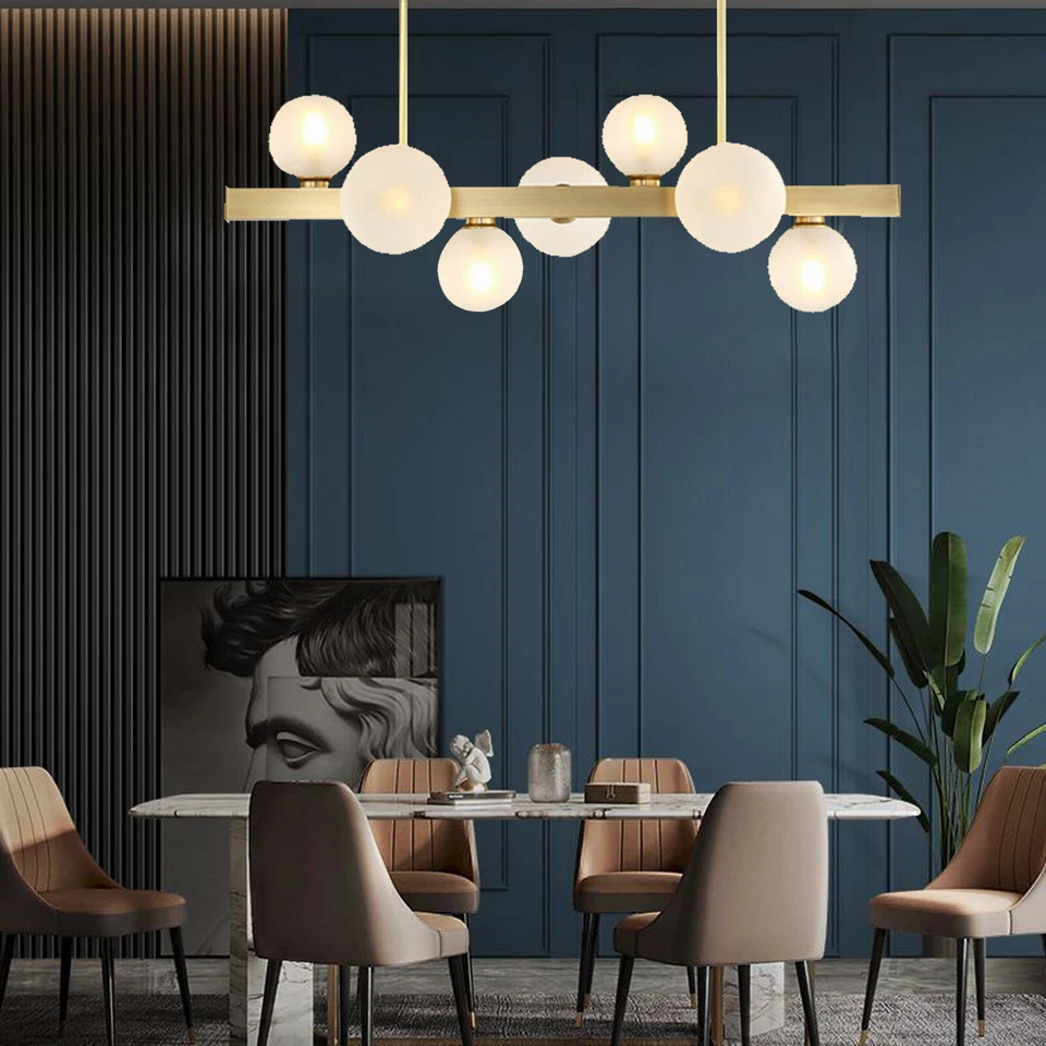 Modern 7-Light Linear Bubble Chandelier Glass Ball Ceiling Pendant Lamp Fixture - Image 4 of 4