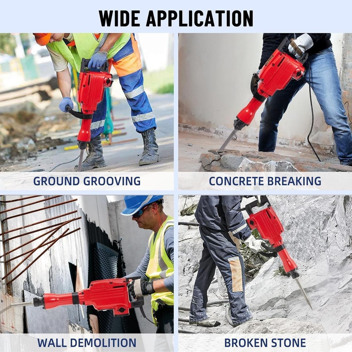 Heavy Duty 3600W Demolition Jack Hammer with 6 Chisel Bits