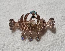 Vintage Hair Clip Accessory Metal w/ Dangling AB Rhinestones