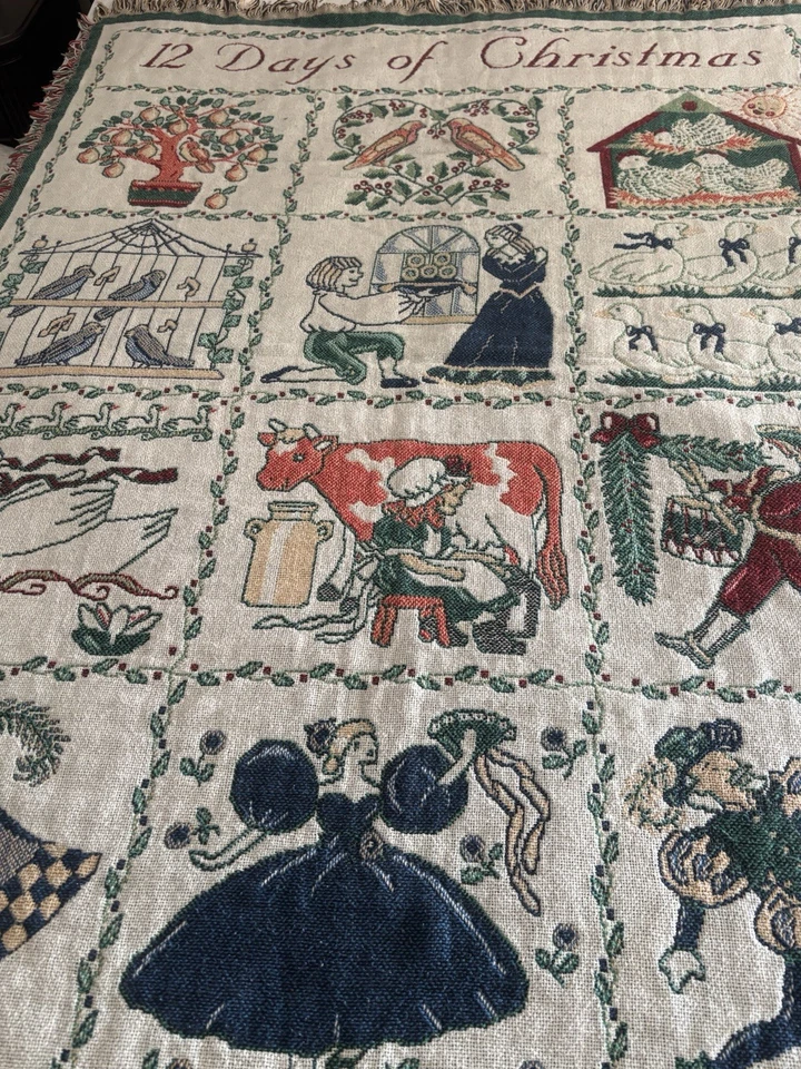 Manta/sofá vintage Goodwin Weavers #14900 12 días de Navidad 46" x 64' Foto 4 de 4