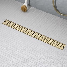 28 Inch Linear Shower Drain - Brushed Gold 304 Stainless Steel Rectangular Fl...