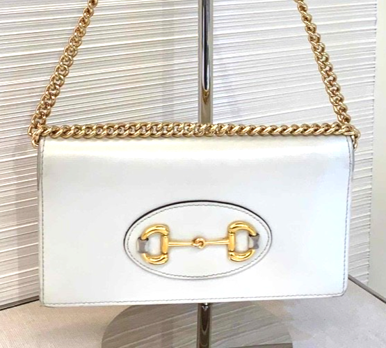 GUCCI 1955 White Gold Wallet WOC Shoulder Bag Crossbody Luxury Handbag